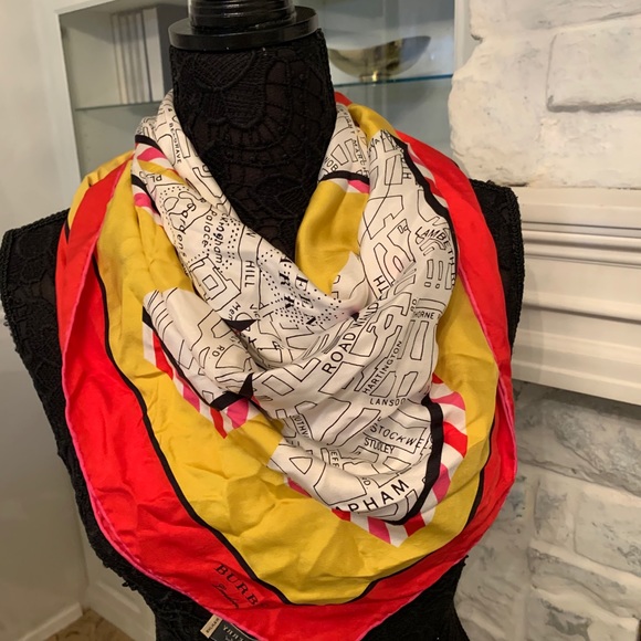 Burberry Multi London Map Silk Square Scarf/Wrap - Picture 4 of 14